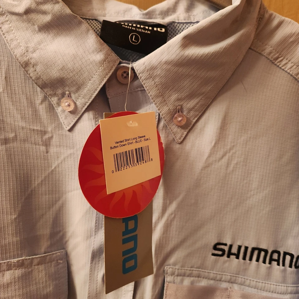 Shimano Men's Long Sleeve Vented Fishing Shirt UPF30+, BLue, Large - Image 3 of 4