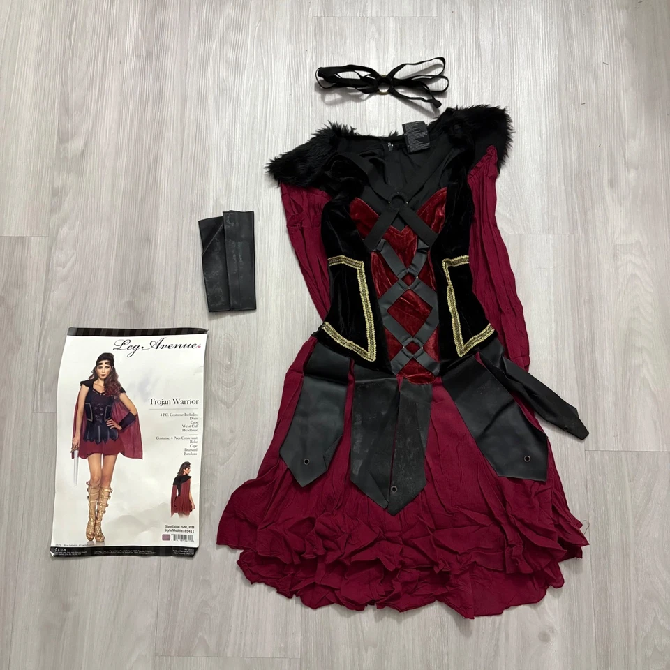 Leg Avenue Trojan Warrior Women Costume Dress Cape Cuffs Headband Size S/M - Image 2 of 4