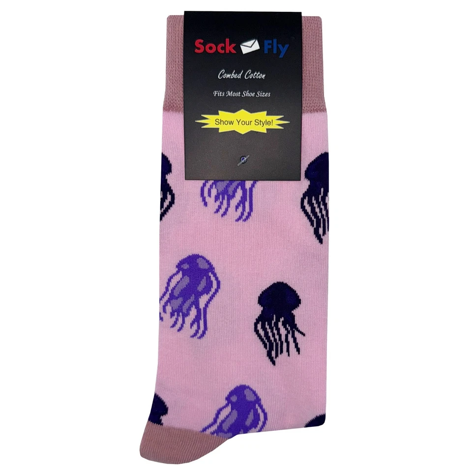 NWT Purple Jellyfish Dress Socks Novelty Men 8-12 Pink Crazy Fun Sockfly - Image 4 of 4