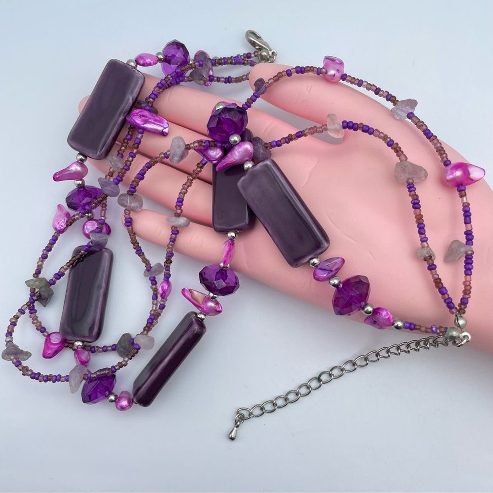 Multi-Strand Purple Ceramic Beaded Statement Neck… - image 5