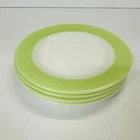 Lot of 4 Vintage Pyrex Lime Green Band Mid Century Modern 8" Plates Milk Glass