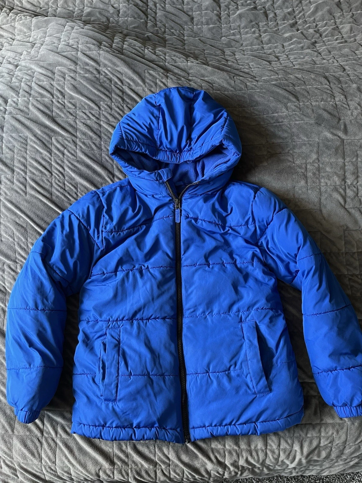 Swiss Tech Boys Blue Hooded Puffer Jacket Fleece Lined Size L- 10-12