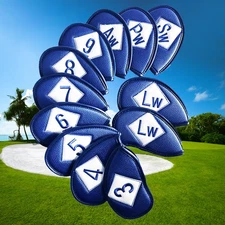 12pcs Magnetic Iron Wedge Covers, Embroidered Golf Headcover Set in PU Leather