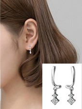 S925 Sterling Silver Drop Dangle Solitaire Stud CZ Earrings Cubic Zirconia F33