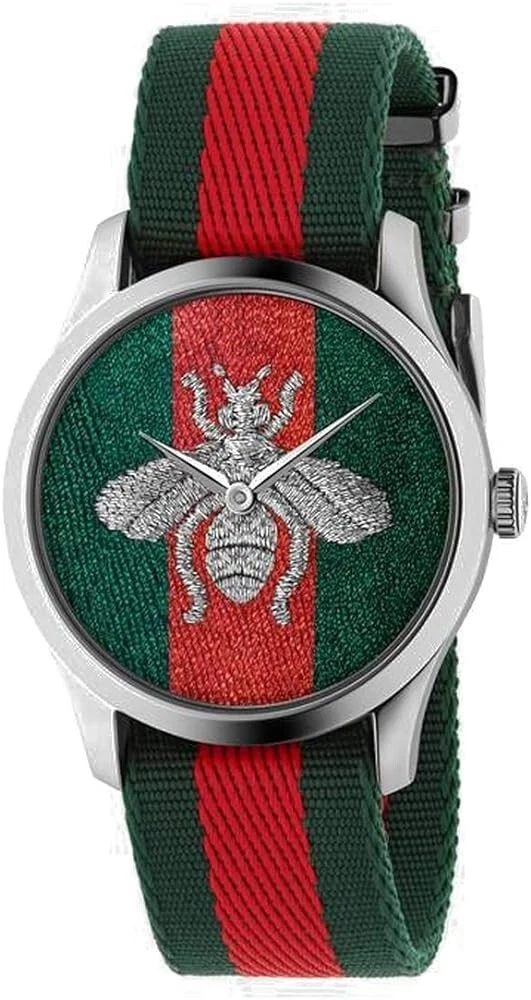 Montre homme Gucci G Timeless cadran rouge et vert bracelet nylon   YA1264148