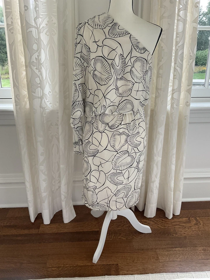 Vestido de fiesta de cóctel acanalado de un hombro floral crema seda ALI RO, talla 4 Foto 2 de 3