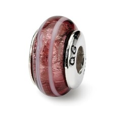 Dark Pink Hand Blown Glass Bead .925 Sterling Silver Antiqued Reflection Beads