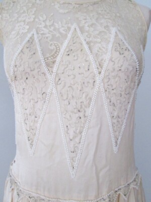 Antique 1920's flapper Gatsby dress champagne silk satin lace lots of  beading S | eBay