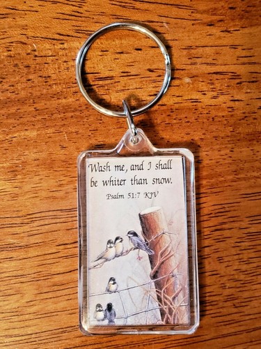 Bible Verse Psalm 51:7 Keychain - "Wash me, and I shall be whiter than snow." - Picture 2 of 2