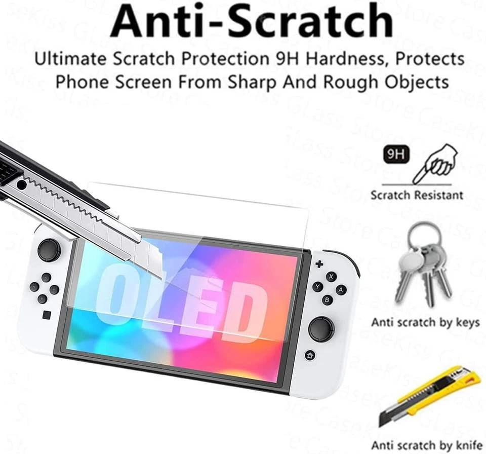 2-Pack New Nintendo Switch OLED 9H Hardness HD Tempered Glass Screen Protector - Image 3 of 4