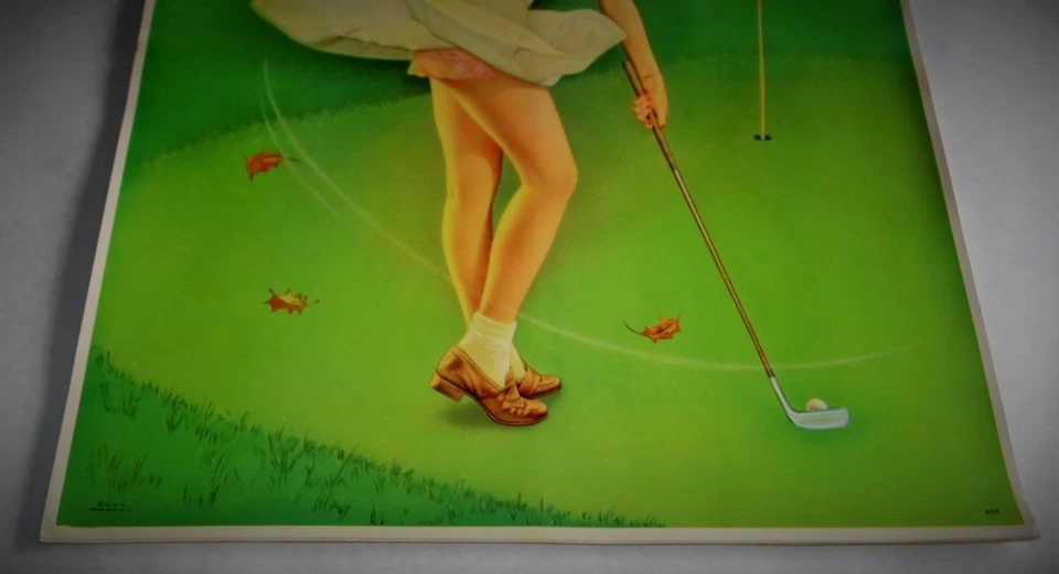 C.S.S. DE COLECCIÓN AÑOS 50 GOLFING GIRL PROVOCATIVA BOLA CAÍDA 20x15" PÓSTER GENIAL Foto 3 de 4