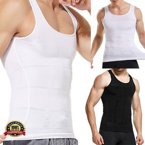 Mens Slimming Body Shaper Workout Vest Moobs Chest Compression T-Shirt Tank Top