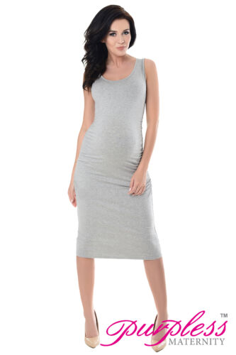 Purpless Maternity Sleeveless Jersey Ruched Pregnancy Midi Dress Dresses 8130 - Picture 25 of 37