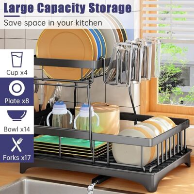 2 Tier Over The Sink Dish Drying Rack Dish Rack Above Kitchen Shelf Dish Drainer