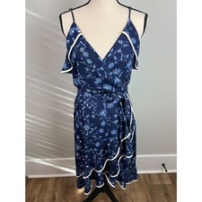Anthropologie Greylin Wrap Midi Dress Ruffles Sleeveless Tie Blue Women's S