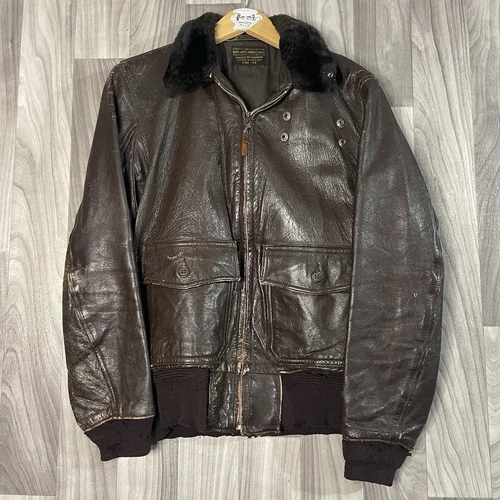 Vtg 1950s USN G-1 Bomber Leather Flight Jacket Distressed Size 42 Rare Stenciled