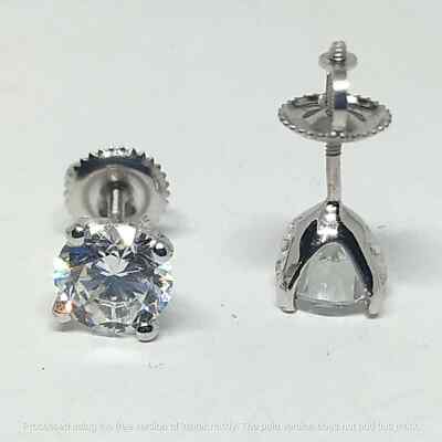 1.50t Round Lab Created Diamond Solitaire Stud Earrings 14K White Gold Finish