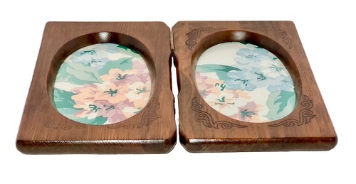 Vintage 1980s Wood Oval Double Picture Frame Photo Bifold CottageCore 4.25x7” - Picture 2 of 8
