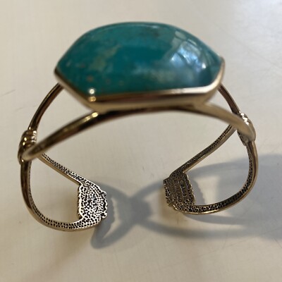 Beautiful Barse Thai Turquoise Stone Statement Cuff Bracelet Gold Toned