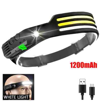 LED Stirnlampe Wiederaufladbar 5 Modi Sensor COB Headlamp Camping Kopfleuchte DE