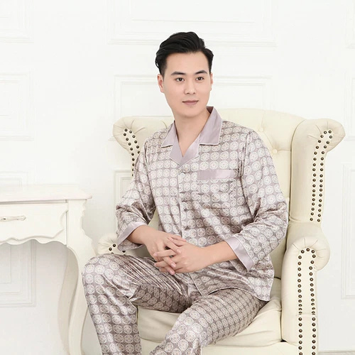 Luxus Herren Seide Satin Pyjama Set Weich Pyjama Langarm Nachtwäsche Loungewear - Bild 38 von 74