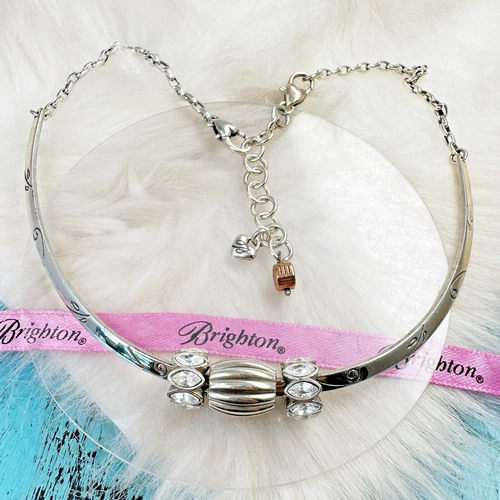 Brighton Pablos Etched Silver Plate Collar Necklace 3 Removable Crystal Charms