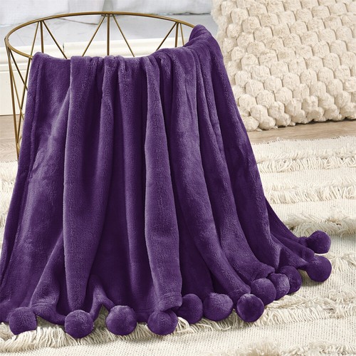 Boho Fleece Throw Blanket with Pompom Fringe – Lightweight, Warm & Cozy Decor - Picture 97 of 152