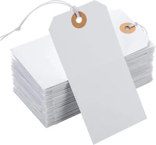 Prudiut 100Pcs Large White Blank Tags with Elastic String, Reinforced Hole, Writ