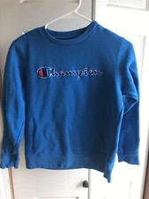 Kids Champion Royal Blue Logo Spellout L/S Crewneck Pullover RARE Size Medium M