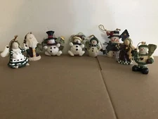 Lot (8) Vintage Mini Ornaments- Snowman Santa Angels Buy it Now MAKE OFFER!
