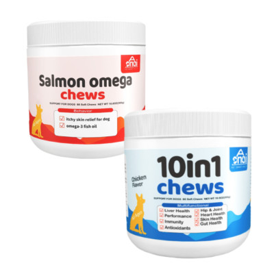Aonai Brand Advanced Salmon Omega Oil Chews + 10-in-1 Multivitamin Chews for dog