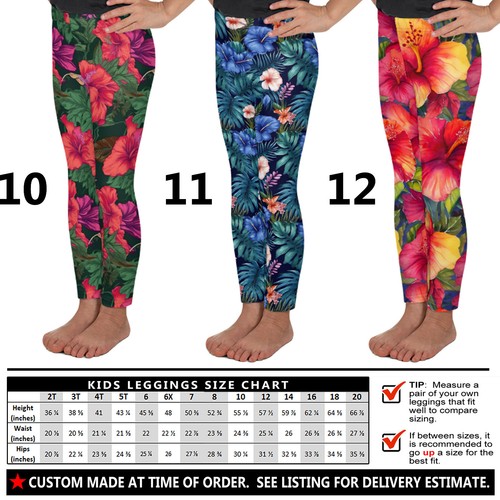 Kids Tropical Flowers Leggings #1 - Baby Girls Boys Teens Hibiscus Island Floral - Picture 29 of 29