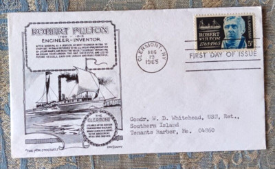 ROBERT FULTON ENGINEER STEAMBOAT INVENTOR SCARCE ARISTOCRATS CACHT 1965 FDC