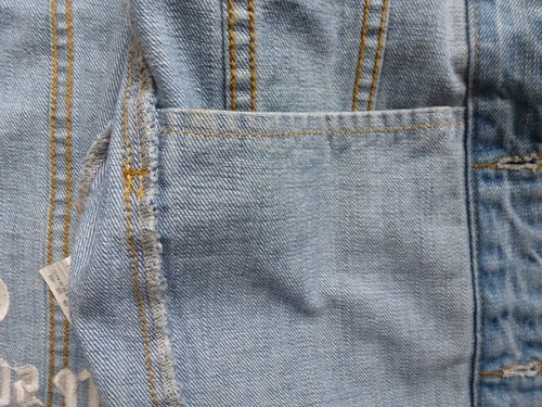 Custom Denim Trucker Jacket S Embroidered Rabbit Objects In Mirror Spellout EUC - Picture 7 of 11