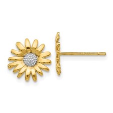 10mm 14K Yellow Gold w/ Rhodium Mini Daisy Flower Stud Post Earrings