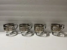 Vintage Silver Dragons Martini Cocktail 4 Glasses With Metal Handles 6 Oz