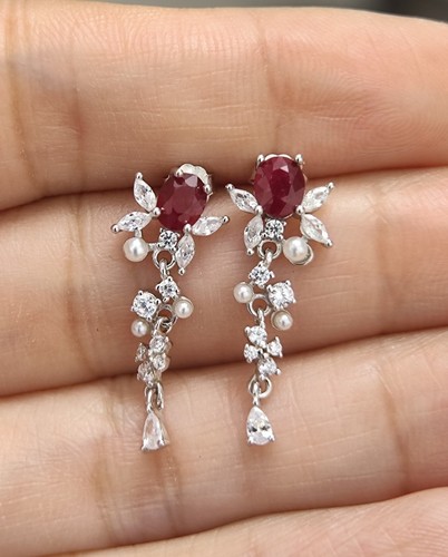 Sterling Silver Natural Red Ruby Dangling Stud Earrings New UK Seller 00706 - Picture 5 of 7