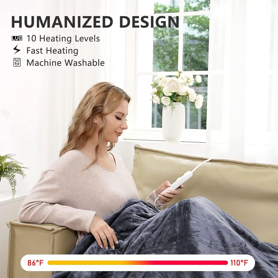 Manta térmica eléctrica de apagado automático de 10 LVS 4 HRS suave lavable 50"x60" Foto 3 de 4
