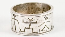 Vintage SZ 6.5 Signed Trades Native American Sterling Silver Story Thick Ring
