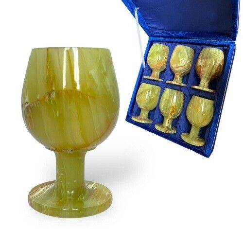 Marble Wine Glass Gift Set of 6 - 6" x 3.5" - Multi Green Marble Goblet Gift Box - Picture 1 of 3