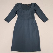 Ann Taylor Teal Sheath Dress Womens Size 0 3/4 Puff Sleeve Stretch Knit Lined