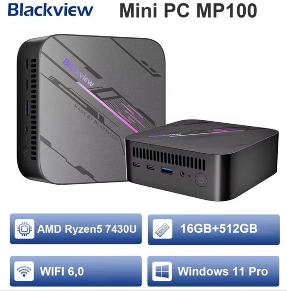 Blackview MP100 Mini PC Gaming AMD Ryzen 5 7430 32GB RAM 1TB ROM Window 11Pro