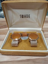 Vintage Swank Wrap Around Cuff Links Tie Bar Set - Gold Tone Mesh with Enamel
