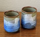 SET 2  Signed Japanese Studi Pottery Tea Tumblers – Crackle Glaze – Blue & Sage  — photo 7