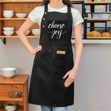 2 Pack Adjustable Black Kitchen Aprons with Front Pocket  Choose Joy " Message  