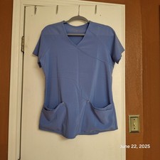 Baby Blue EASY STRETCH Polyester Spandex Small 4 Pocket Scrub Top