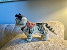 Vintage 1950s German Mohair Steiff Style Standing Cat with Bow  Bell