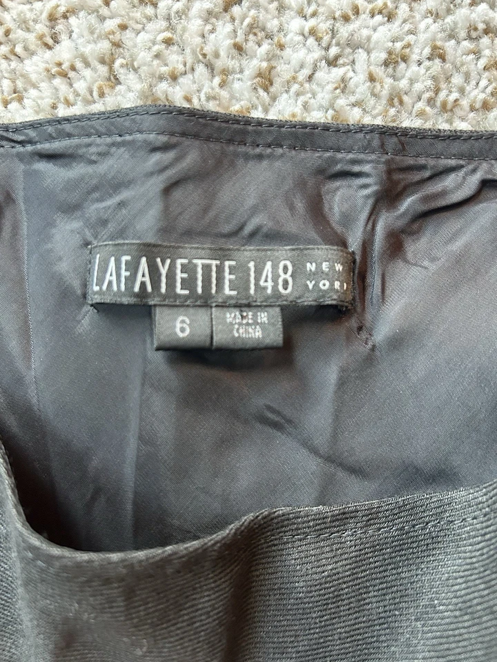 Lafayette 148 Women's 100% Linen Black a-line Embroidered Laser Cut Skirt Sz6 - Image 3 of 4