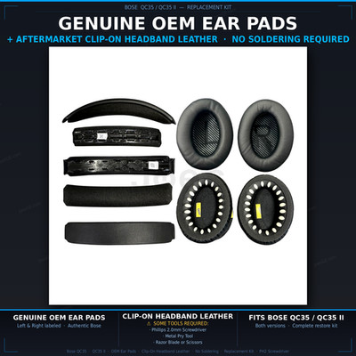 Bose QC35 QC35 II Genuine OEM Ear Pads + Clip-On Headband Cushion Repair Kit