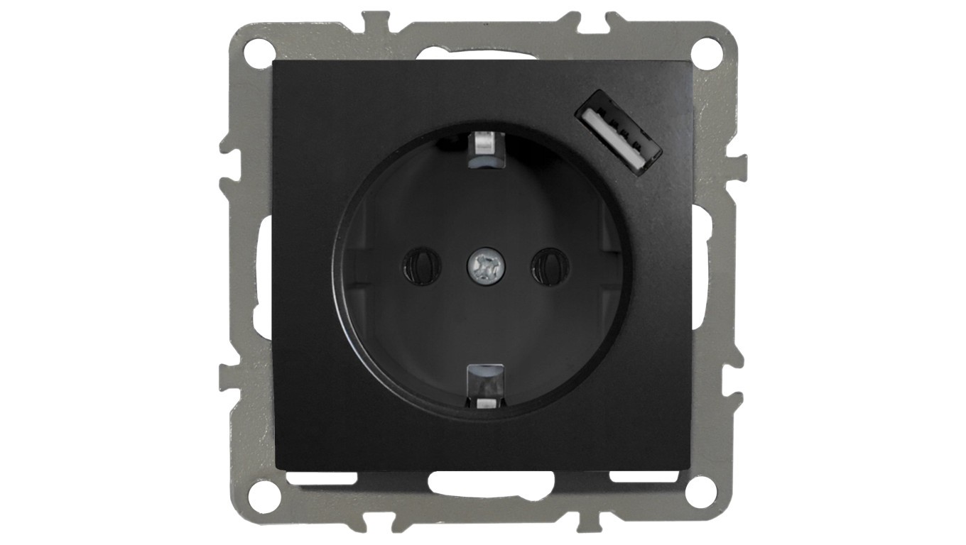 Quadra socket Schuko USB black matte QR-B-G1-DE-USB